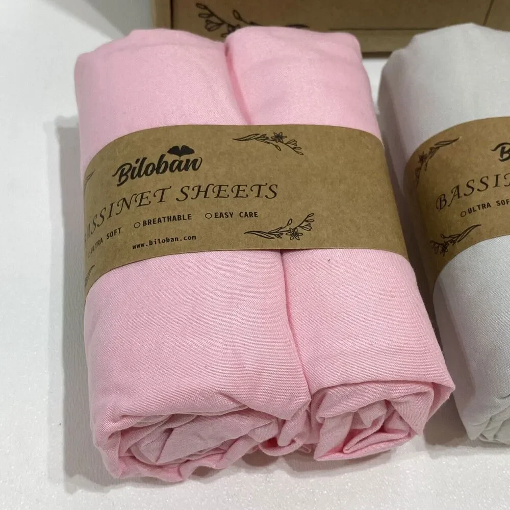 NEW - Biloban Bassinet Sheets - Gray & Pink Set - Picture 3 of 4